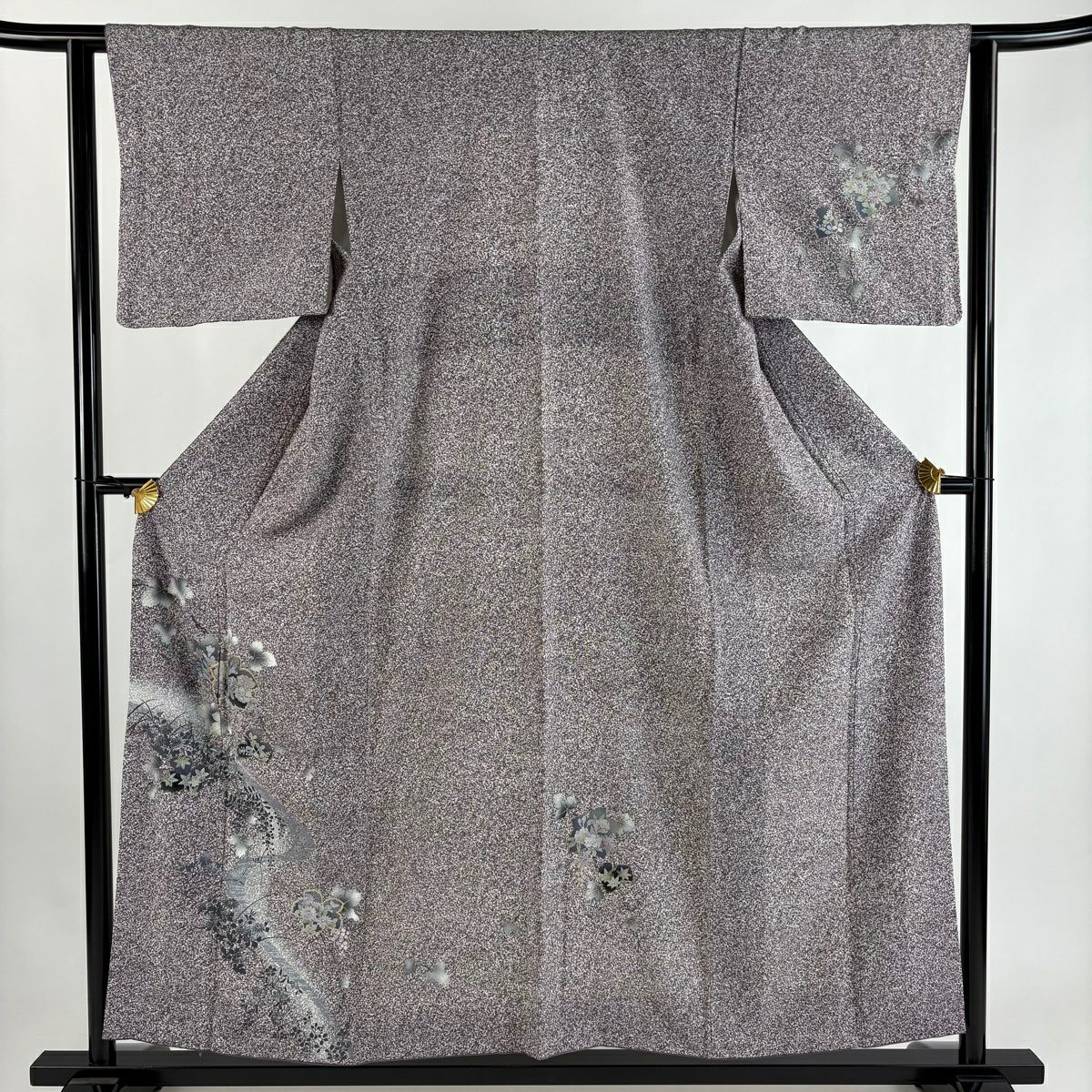 付下げ 身丈156cm 裄丈61.5cm S 袷 草花 流水 金銀彩 ぼかし 灰紫 正絹