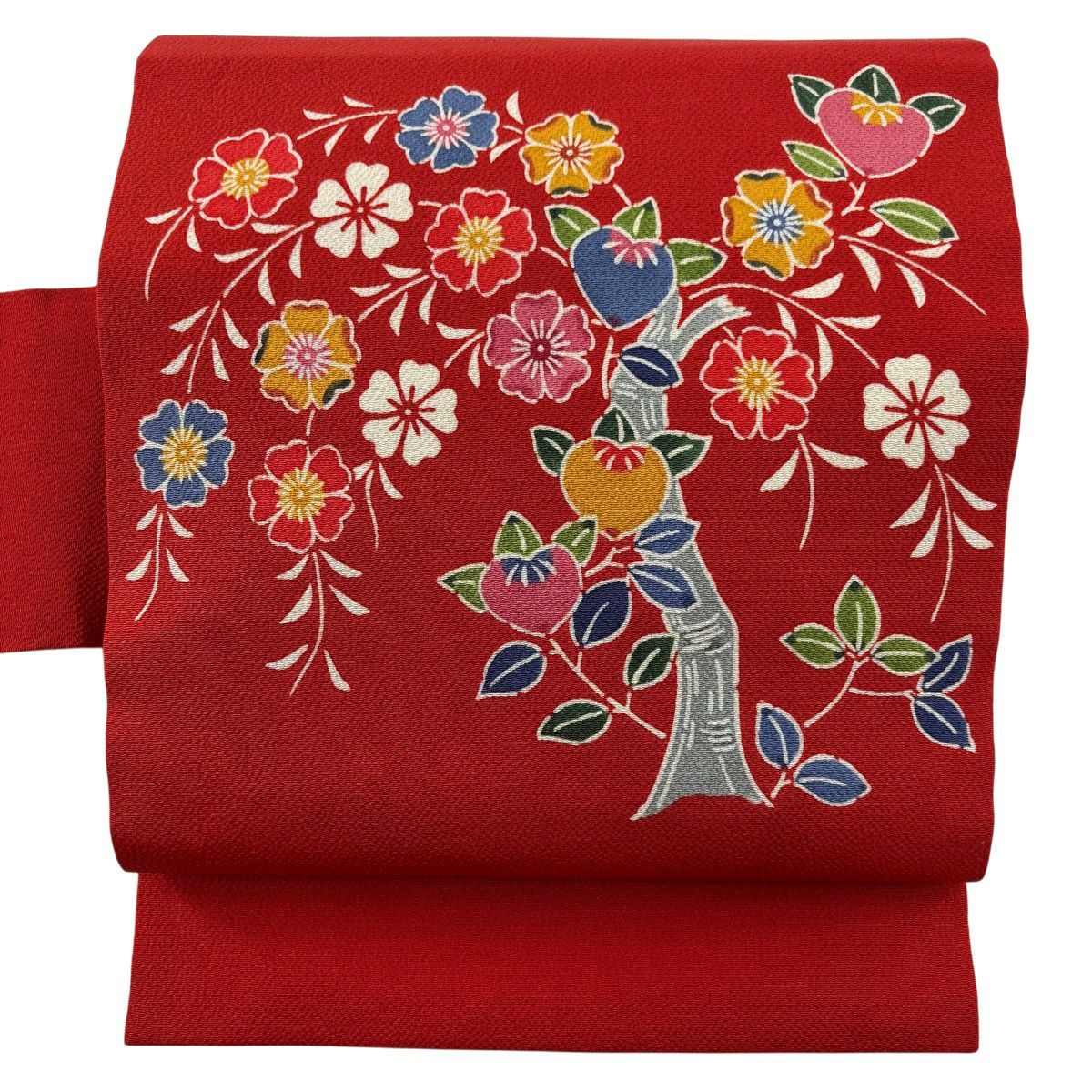 美品】 名古屋帯 秀品 紬地 幾何学模様 汕頭刺繍 ピンク 正絹｜中古