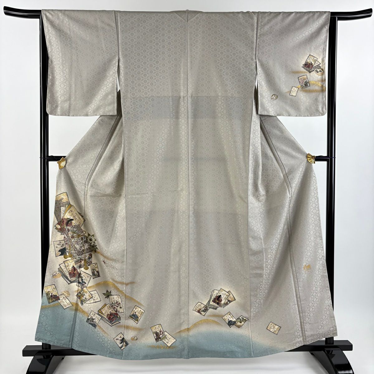 訪問着 身丈169.5cm 裄丈68.5cm L 袷 葉柄 縞模様 金彩 ぼかし