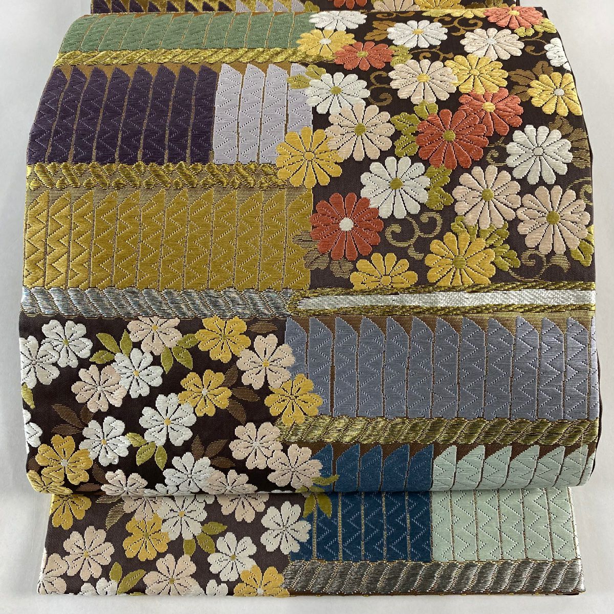 袋帯 美品 名品 菊唐草 桜 金銀糸 刺繍 紫 六通 正絹｜中古
