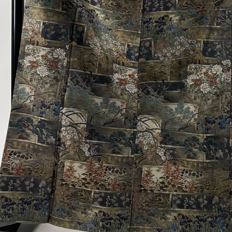 大島紬 身丈166.5cm 裄丈68cm L 袷 恵積五郎 証紙あり 違い棚