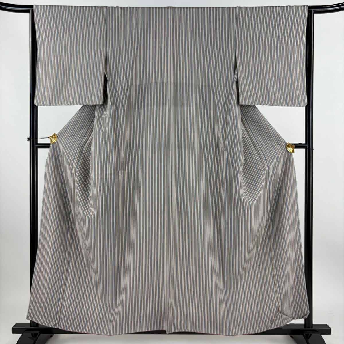 紬 身丈159.5cm 裄丈61.5cm S 単衣 縦縞 茶色 正絹 美品 秀品