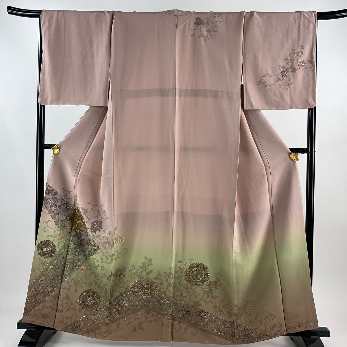 訪問着 身丈168.5cm 裄丈69.5cm L 袷 落款あり 草花 刺繍
