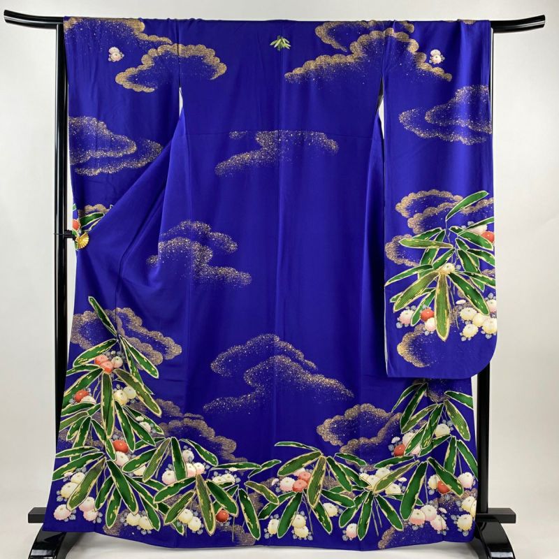 振袖 身丈165.5cm 裄丈67.5cm L 袷 花井幸子 落款あり 万寿菊 笹