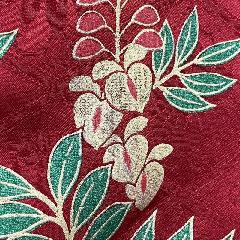 5854◆アンティーク長襦袢赤ピンク豆絞り柄の斜め縞鶴菊丸紋縮緬コレクション セール＞仕立付 総絞り 古典柄 正絹総絞り振袖 単品 刺繍入り f
