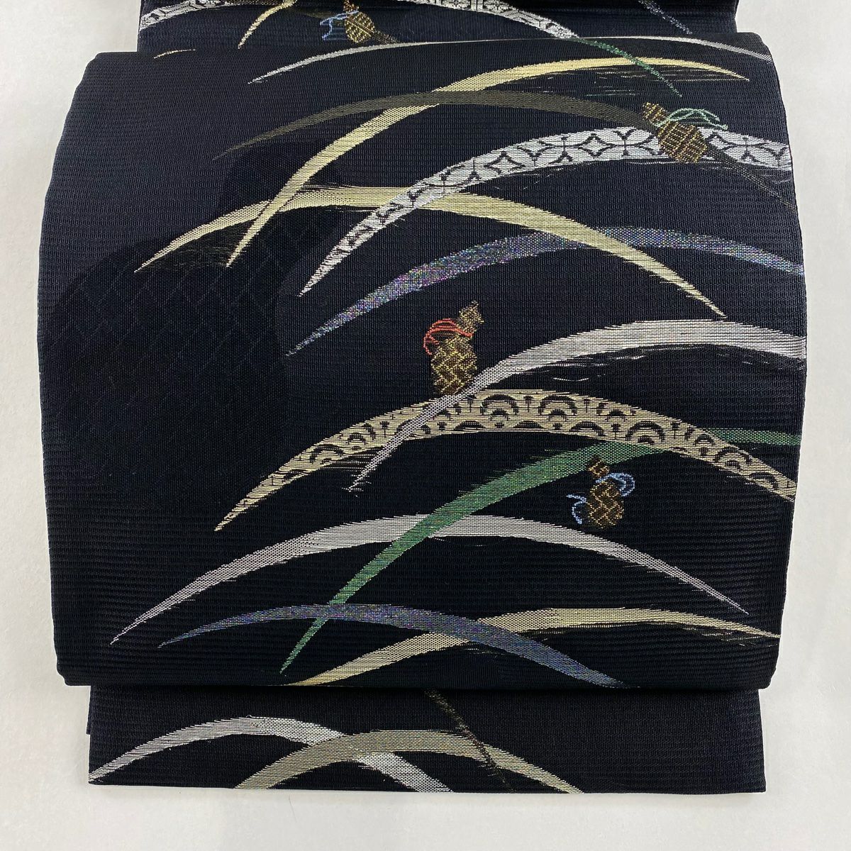 袋帯 美品 名品 夏帯 絽 瓢箪 芝 箔 黒 六通 正絹|中古・古着 袋帯 美品 名品 夏帯 絽 瓢箪 芝 箔 黒 六通 正絹|中古・古着
