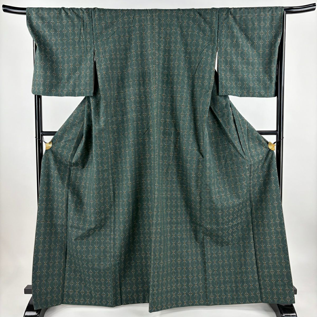 正絹　落款入り　生紬付け下げ「茶屋辻」裄丈67着丈161 紬 身丈160cm 裄丈68cm L 袷 有職文様 よろけ縞 焦茶色 正絹 美