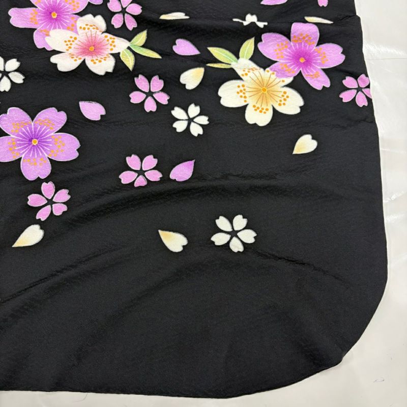 振袖 身丈174.5cm 裄丈72cm L 袷 薬玉 桜 金彩 染め分け 黒 正絹
