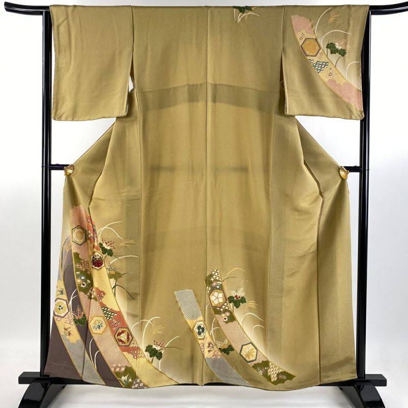 ［4358］訪問着 草花流水文様 金彩 絞り 刺繍 正絹 着物 袷 4358］訪問着 草花流水文様 金彩 絞り 刺繍 正絹 着物 袷の通販