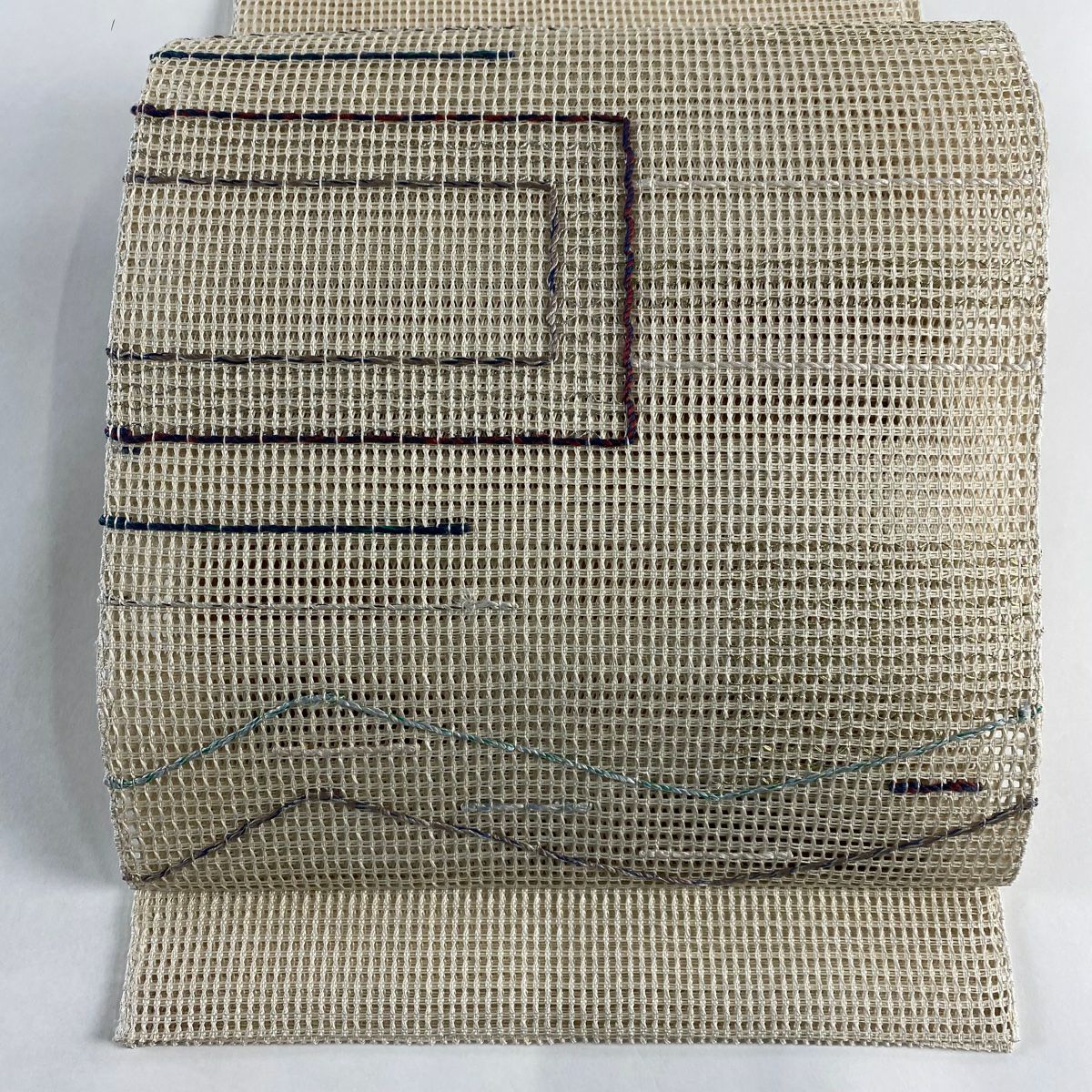 名古屋帯 美品 秀品 八寸名古屋帯 松葉仕立て 夏帯 縞 ベージュ
