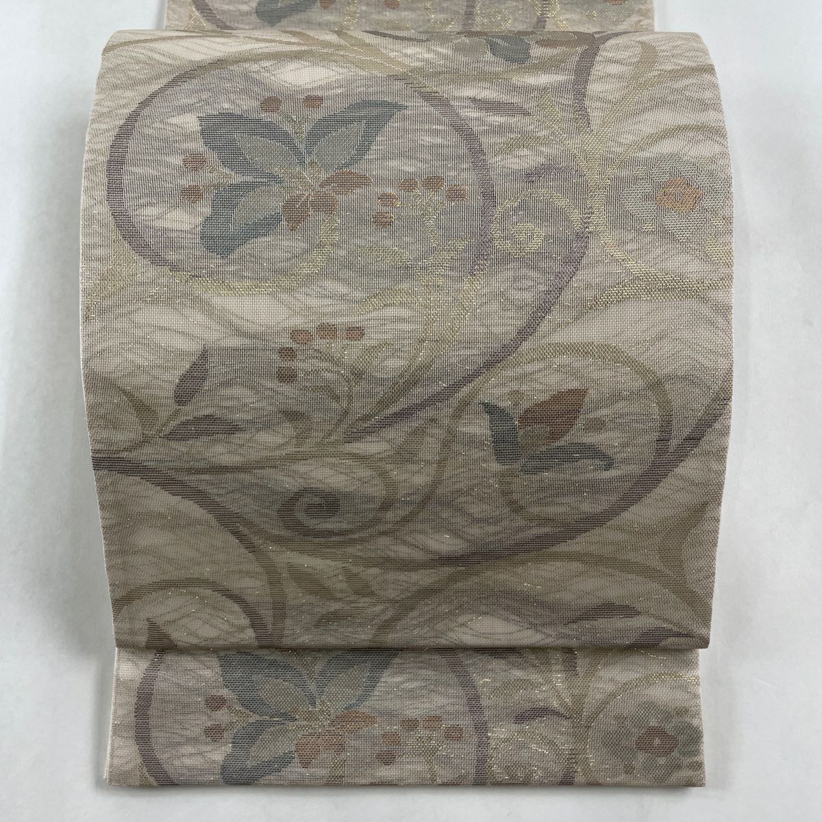名古屋帯 秀品 夏帯 花唐草 刺繍 焦茶色 正絹|中古・古着 名古屋帯 秀品 夏帯 花唐草 刺繍 焦茶色 正絹|中古・古着