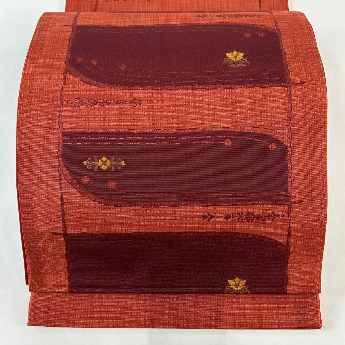 袋帯 美品 秀品 華文 幾何学模様 ベージュ 六通 正絹｜中古