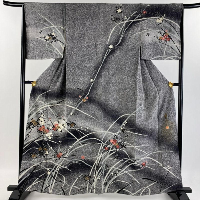 訪問着 身丈169.5cm 裄丈65.5cm M 袷 落款あり 草花 金彩 ぼかし