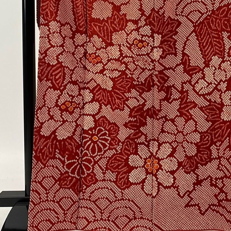振袖 花柄 紅型　波模様 多色　長襦袢うそつき袖付　身丈約150cm 小柄な方 紺紅型振袖 - きもの六花（ricca） | 大阪市北区中崎町 | 和裁