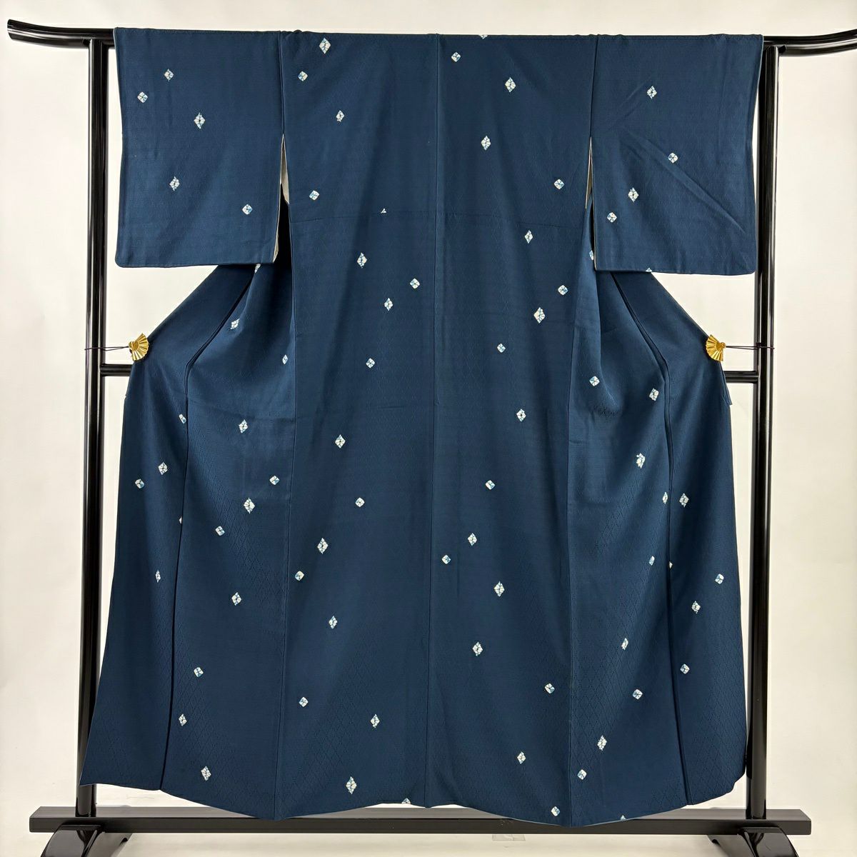 小紋　更紗模様　藍　身丈157 美品 あおき【D-3840】変わり絽 小紋 濃藍色 花の図 :身丈162.5/裄67 - 銀座