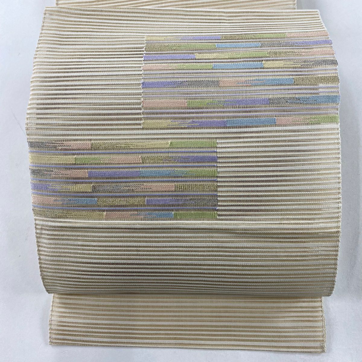 名古屋帯 美品 秀品 夏帯 絽 幾何学模様 金銀糸 クリーム 正絹