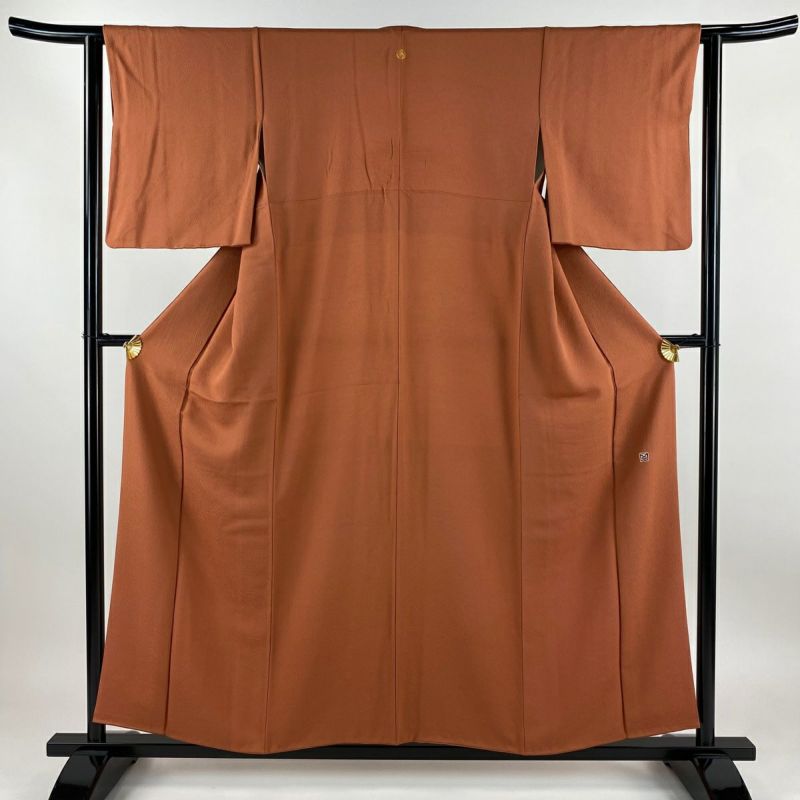 色無地 身丈155cm 裄丈61.5cm S 袷 百貫華峰 落款あり 赤茶 正絹
