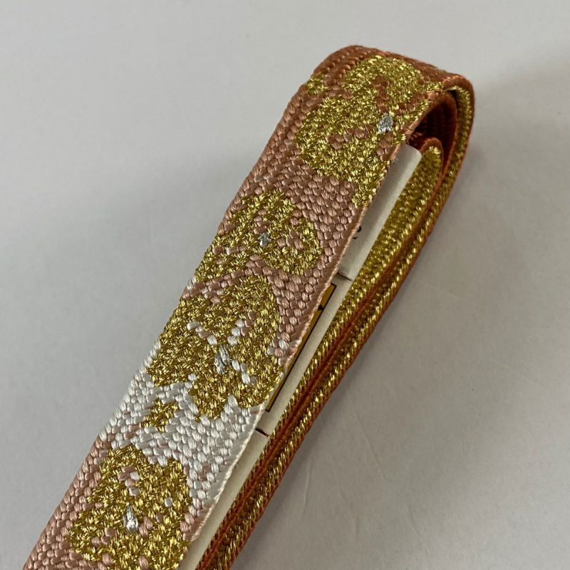 帯締め 美品 優品 花柄 金銀糸 ぼかし 赤茶 正絹 和装小物｜中古