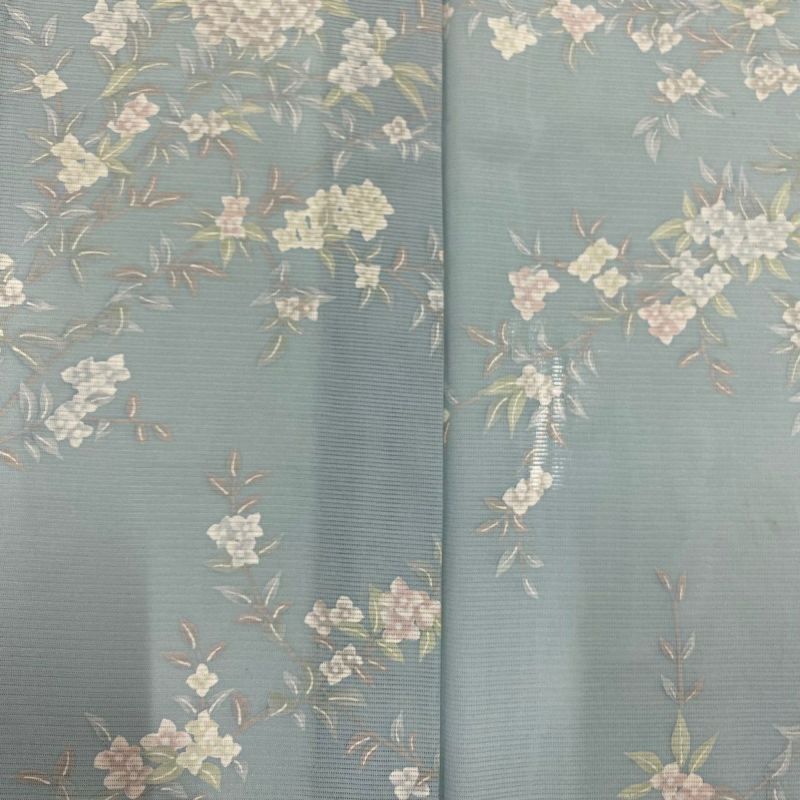 小紋 身丈166cm 裄丈65cm M 薄物 絽 草花 水色 正絹 秀品｜中古