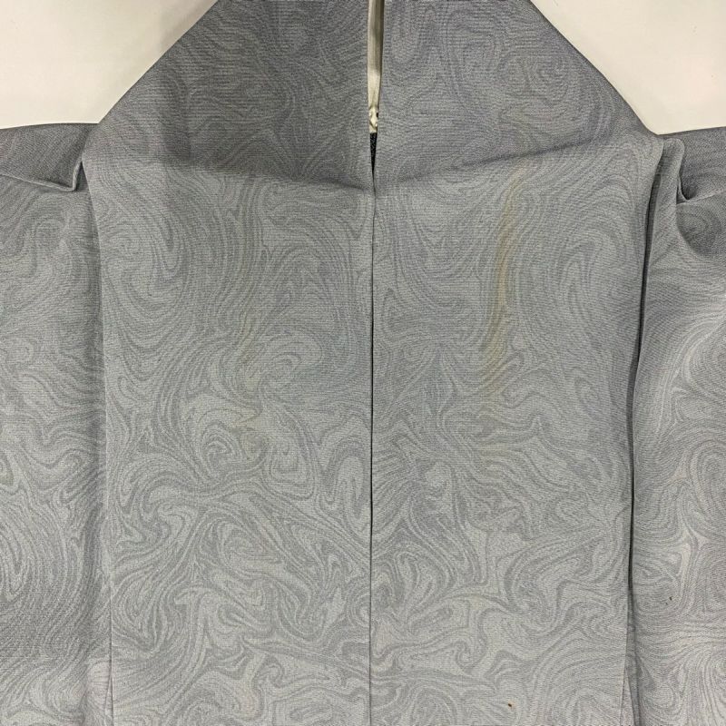 小紋 身丈155cm 裄丈65cm M 単衣 墨流し 青灰色 正絹 秀品｜中古