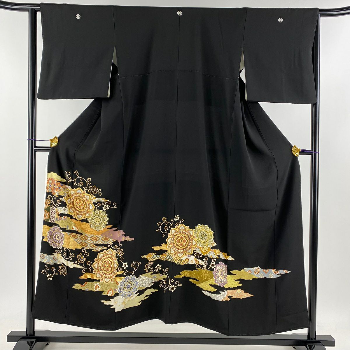 訪問着 身丈166cm 裄丈67cm M 袷 松 七宝 絞り 黒 正絹 美品 名品 中古  