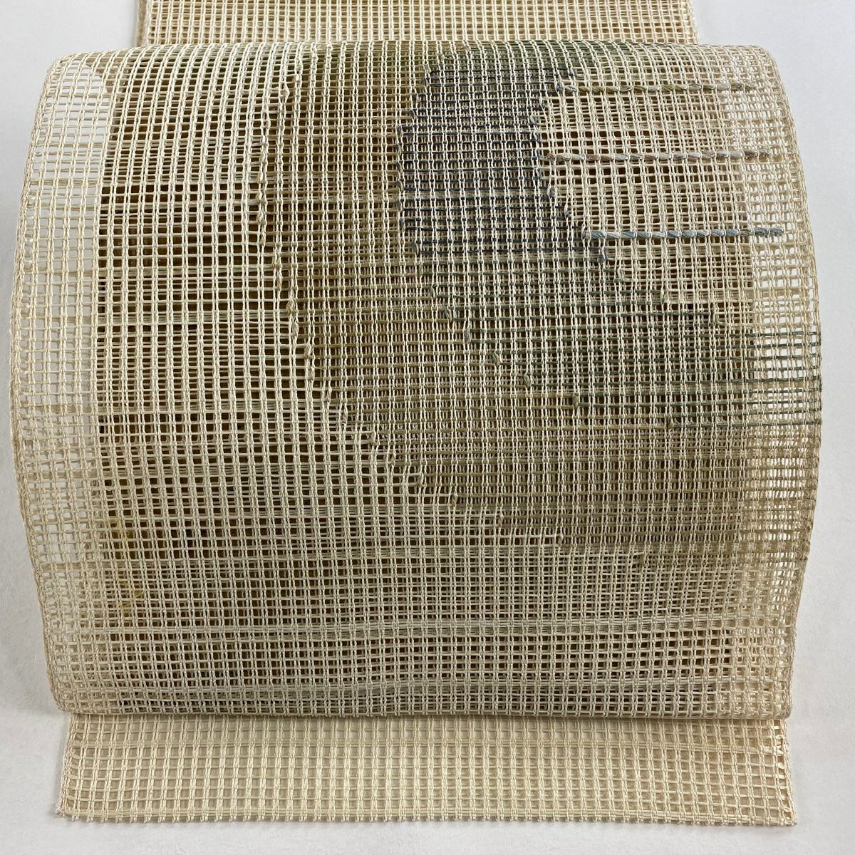 名古屋帯 秀品 夏帯 八寸名古屋帯 幾何学模様 金銀糸 茶色 正絹｜中古