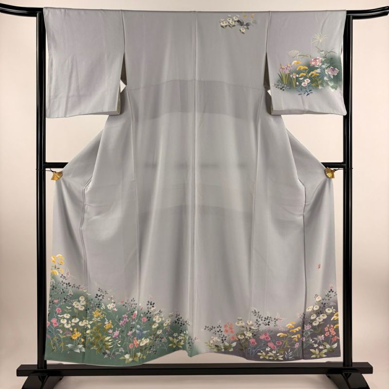 訪問着 身丈153cm 裄丈63.5cm S 袷 落款あり 秋草 染分け ぼかし