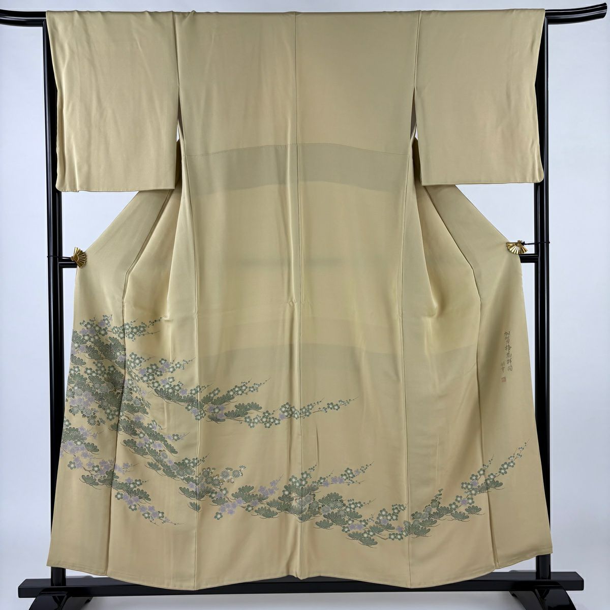 黒留袖 身丈152cm 裄丈62.5cm S 袷 やまと 落款あり 御所車 桜