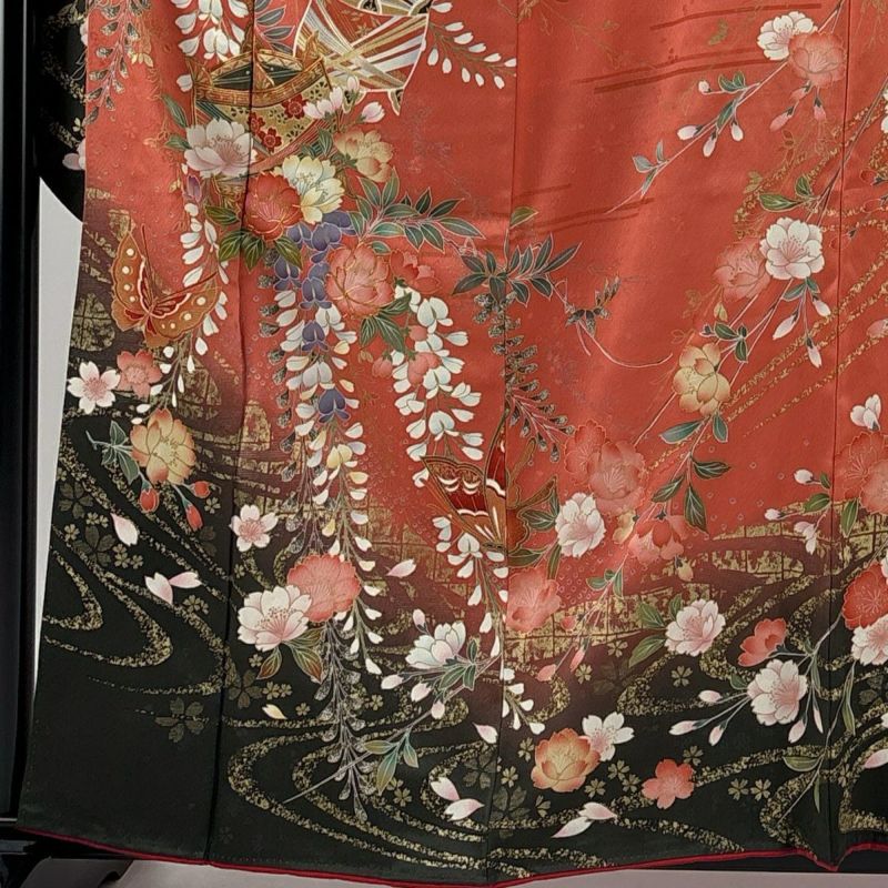 振袖 身丈161cm 裄丈65.5cm M 袷 糸巻き 藤 金糸 金銀彩