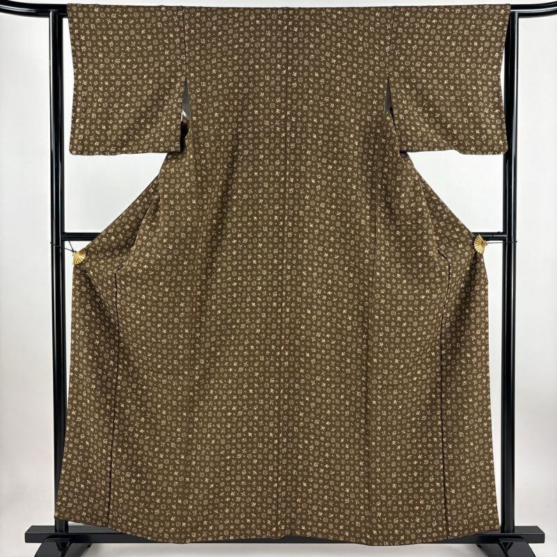小紋 身丈160cm 裄丈62cm S 袷 宝尽くし 焦茶色 正絹 美品 秀品