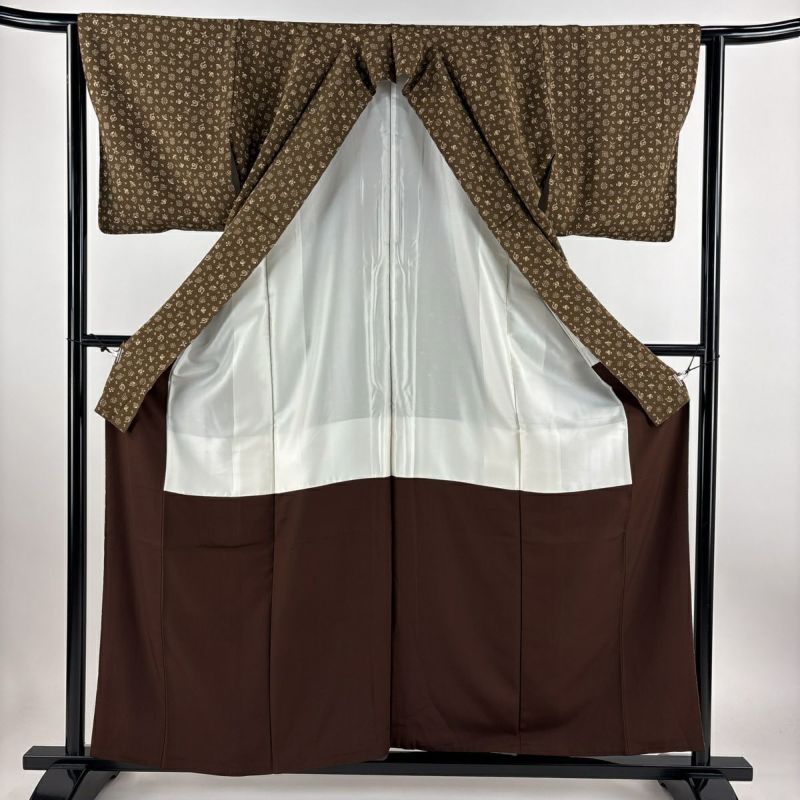 小紋 身丈160cm 裄丈62cm S 袷 宝尽くし 焦茶色 正絹 美品 秀品