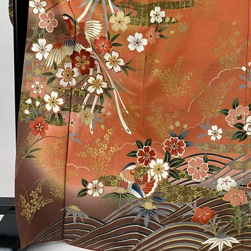 振袖 身丈168.5cm 裄丈66cm M 袷 尾長鳥 桜 金糸 金銀彩