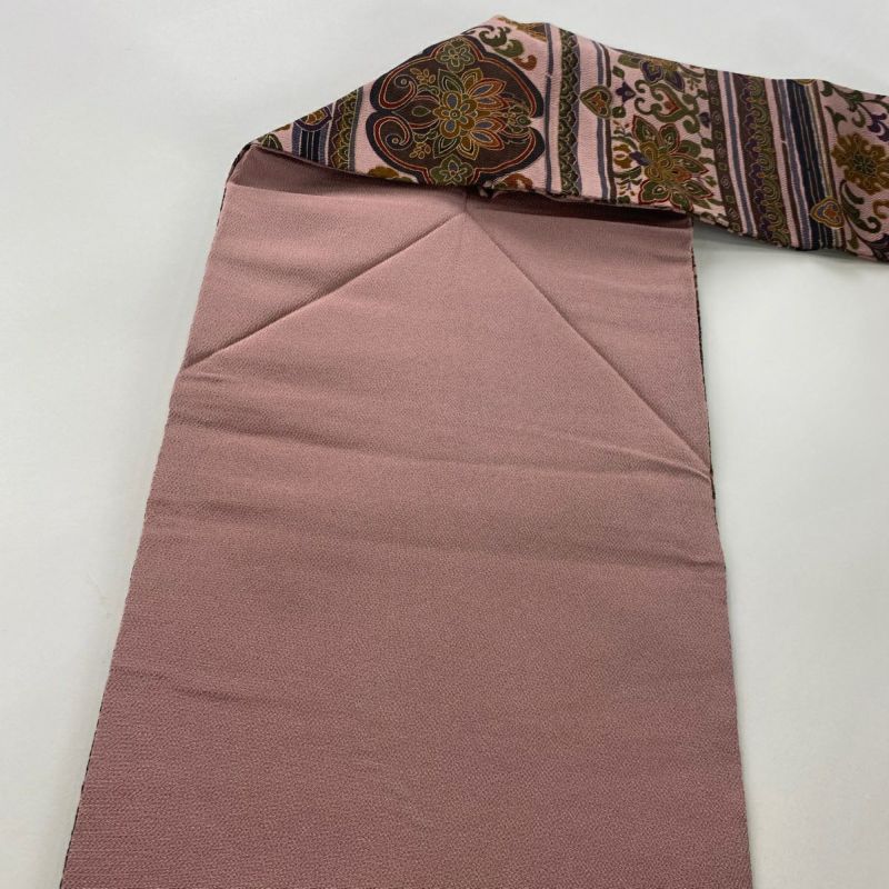 名古屋帯 美品 秀品 華文 草花 縮緬 金彩 赤紫 正絹｜中古・古着
