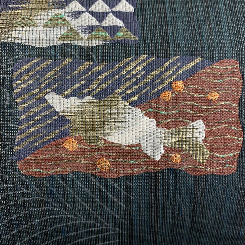 袋帯 美品 秀品 魚 波 金糸 緑 六通 正絹｜中古・古着