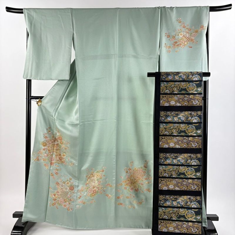 訪問着 身丈166cm 裄丈69cm L 袷 袋帯セット やまと 几帳 草花
