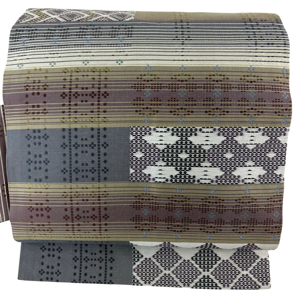名古屋帯　縞　正絹 美品】 名古屋帯 優品 段縞 金糸 赤茶 正絹 【中古】 - メルカリ