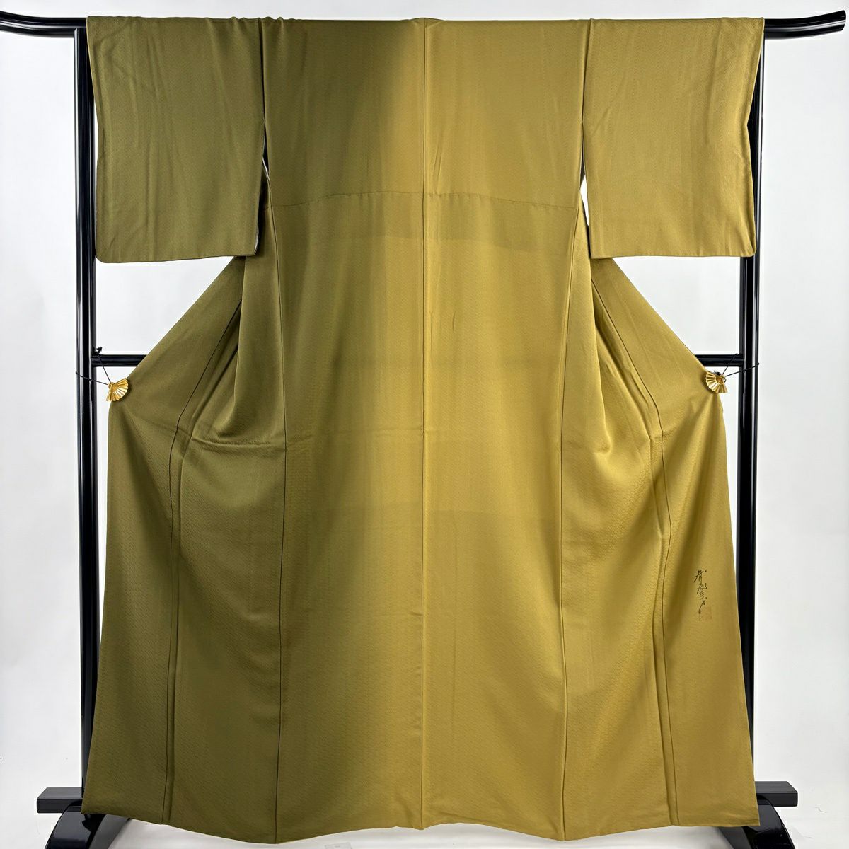 付下げ 身丈163cm 裄丈65.5cm M 袷 斉藤三才 落款あり 地紋 ぼかし 茶