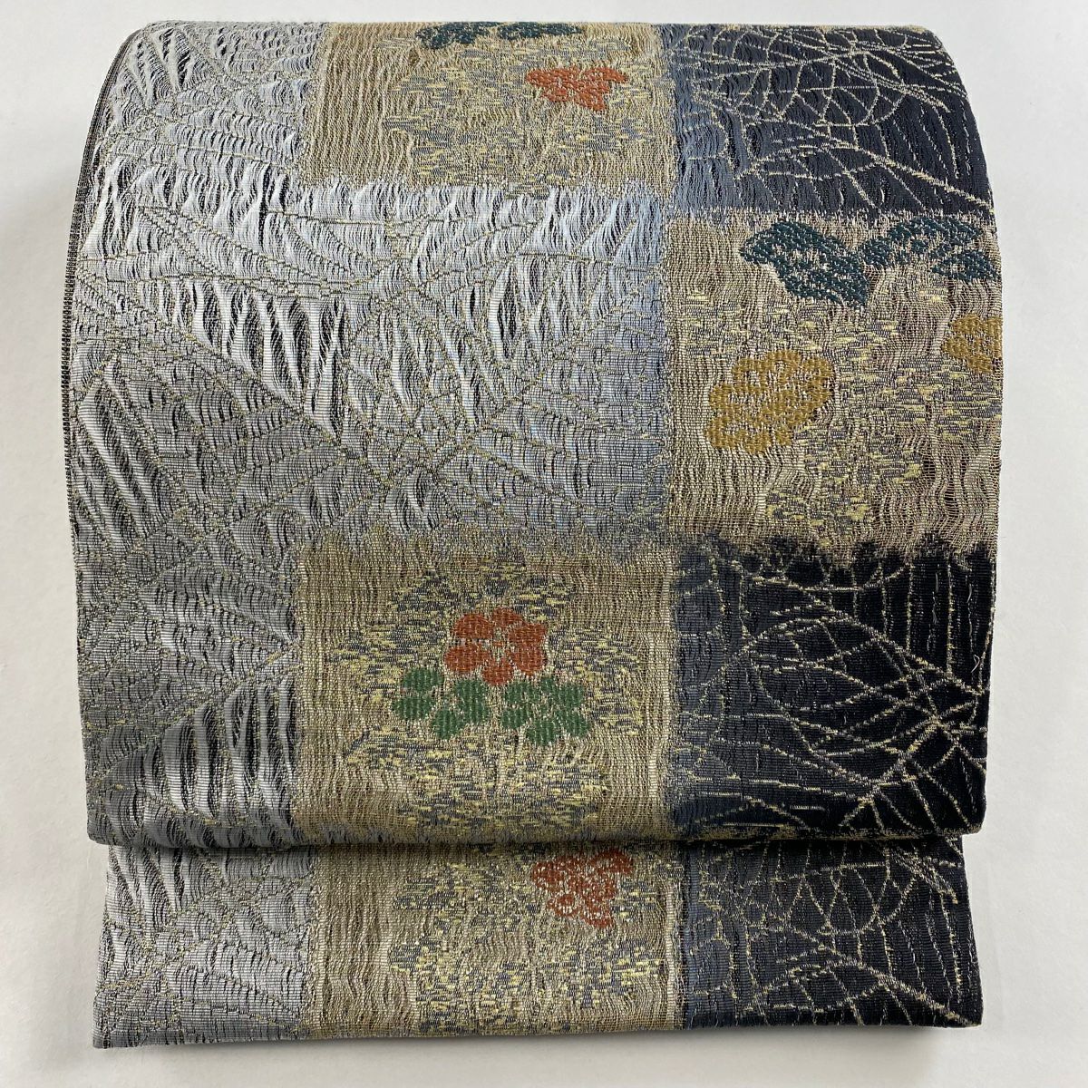 袋帯 美品 逸品 象 縞 金銀糸 ベージュ 六通 正絹|中古・古着 袋帯 美品 逸品 象 縞 金銀糸 ベージュ 六通 正絹|中古・古着