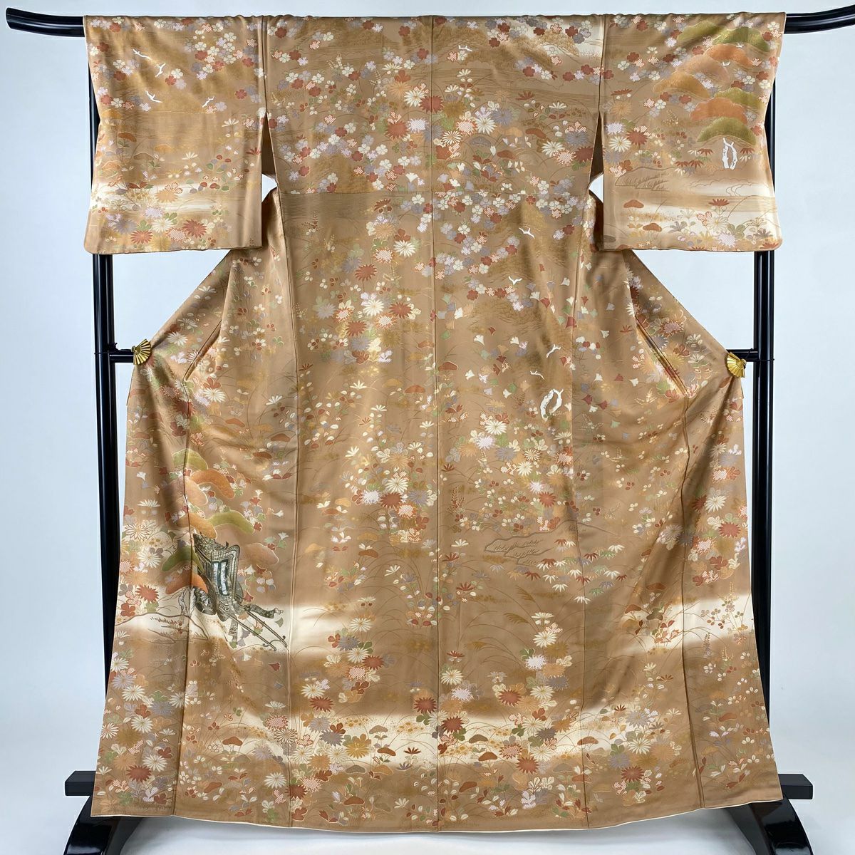 訪問着 身丈169cm 裄丈66.5cm M 袷 草花 金彩 絞り 緑 正絹 名品