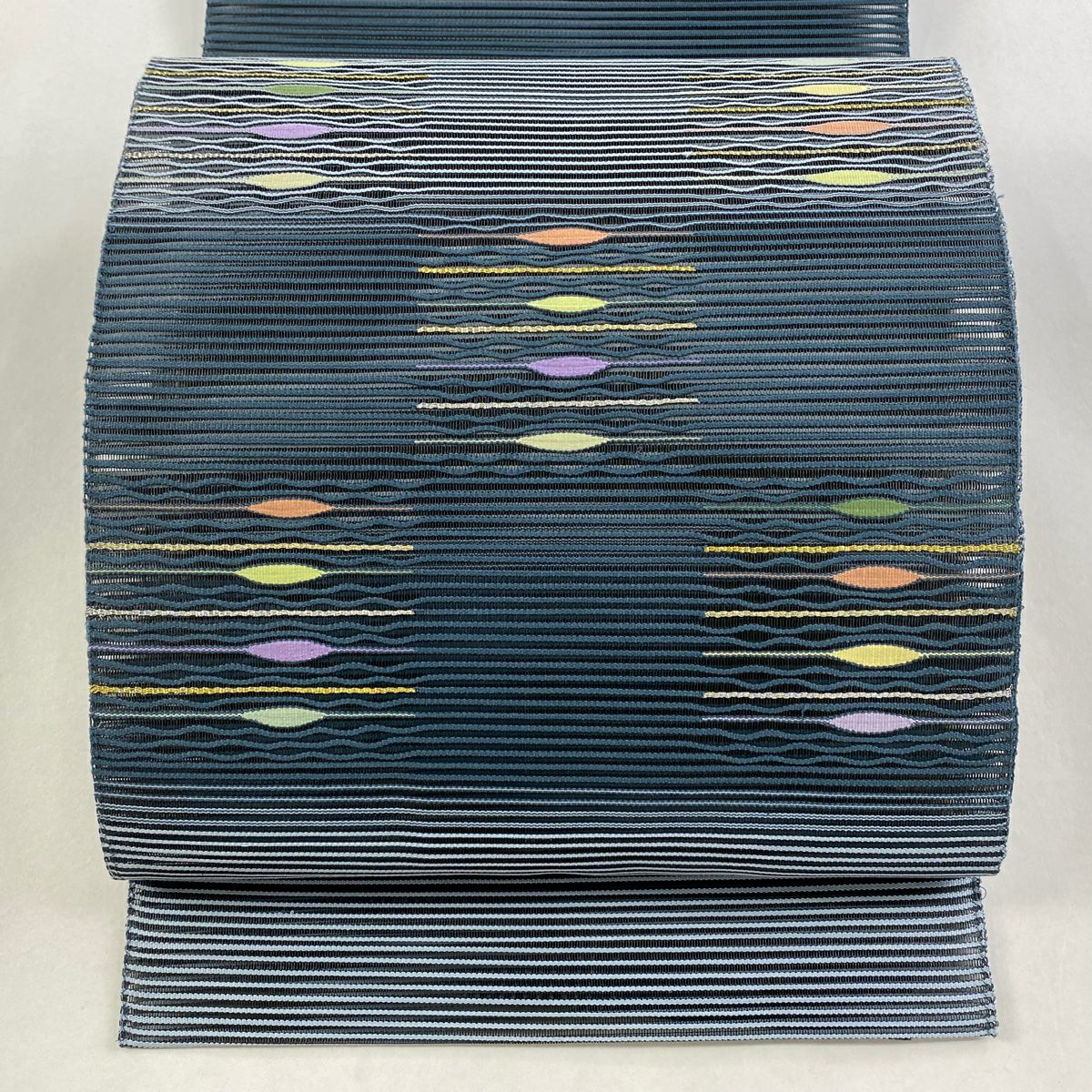 美品】 名古屋帯 秀品 松葉仕立て 八寸名古屋帯 夏帯 絽 幾何学模様 縞