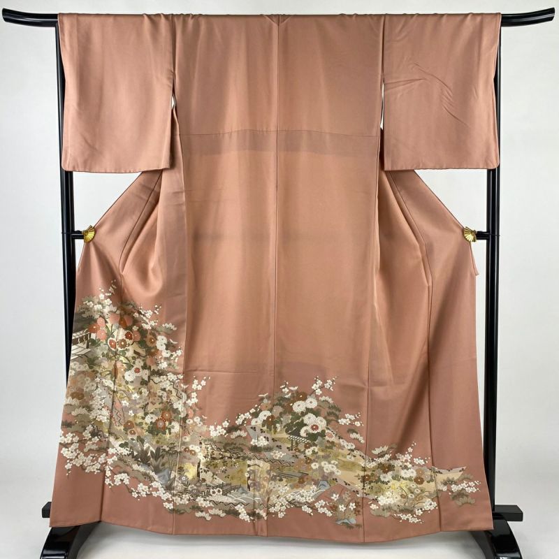 色留袖 身丈163cm 裄丈67cm M 袷 菊 梅 金彩 ピンク 正絹 秀品