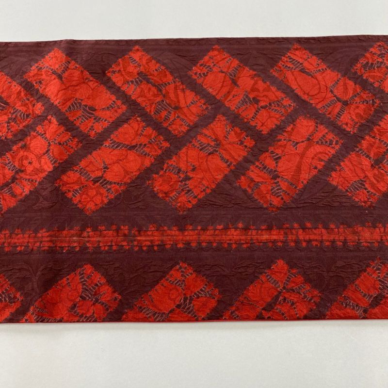袋帯 秀品 檜垣 花唐草 絞り 赤 六通 正絹｜中古・古着