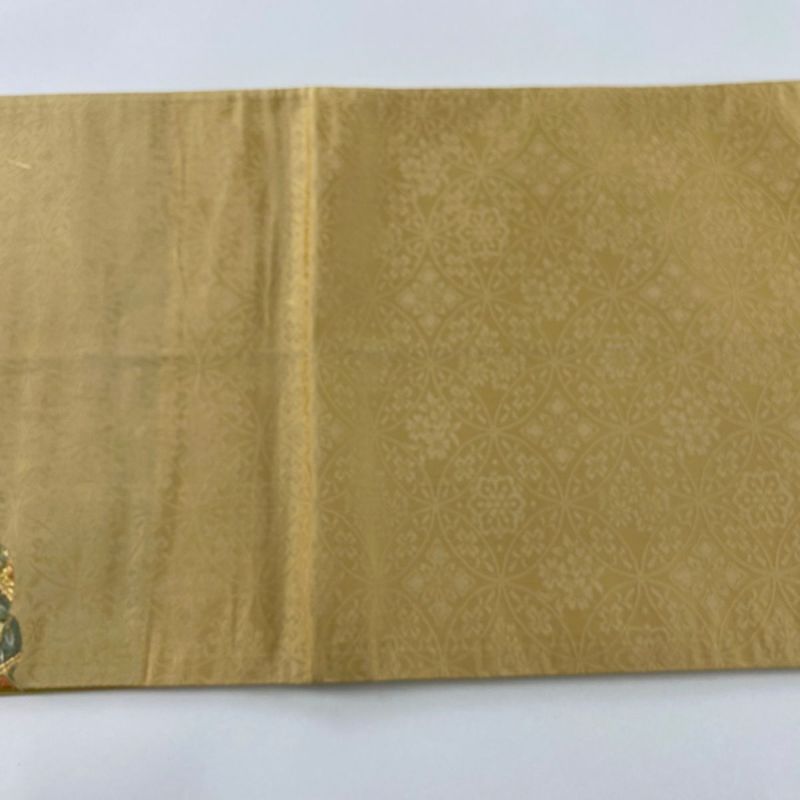 袋帯 リバーシブル 地模様七宝柄に金糸 全通 正絹 着物 RO-870 袋帯 美品 秀品 華文 鳳凰 唐織 金糸 金色 六通 正絹｜中古