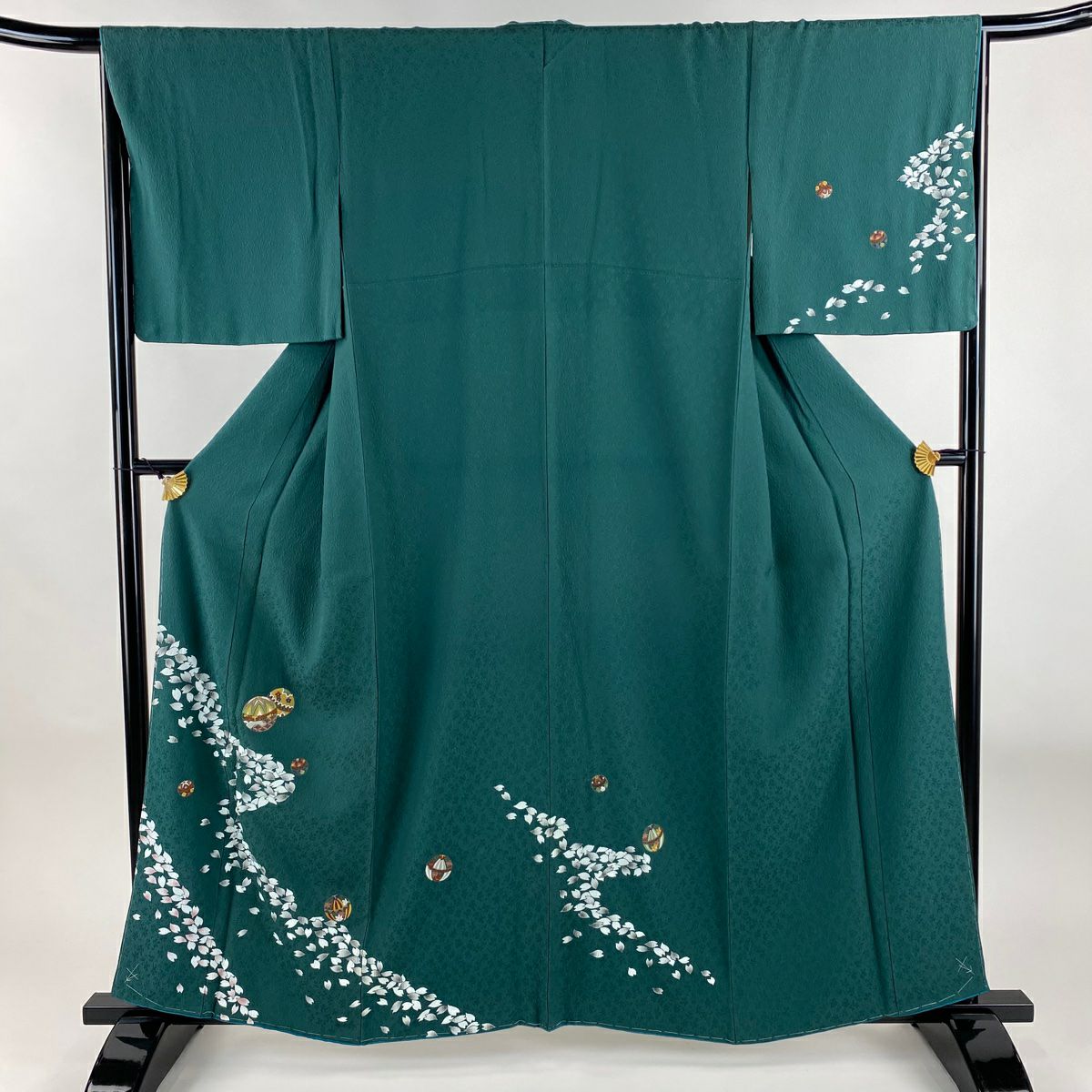 ◆未使用美品◆付下げ 袷 墨灰色 桜花弁 一つ紋 訪問着 小紋 卒入学式 お花見 銀座【B-4311】付下げ 桜色 花菱に花唐草文 :身丈166.5/裄69/細め