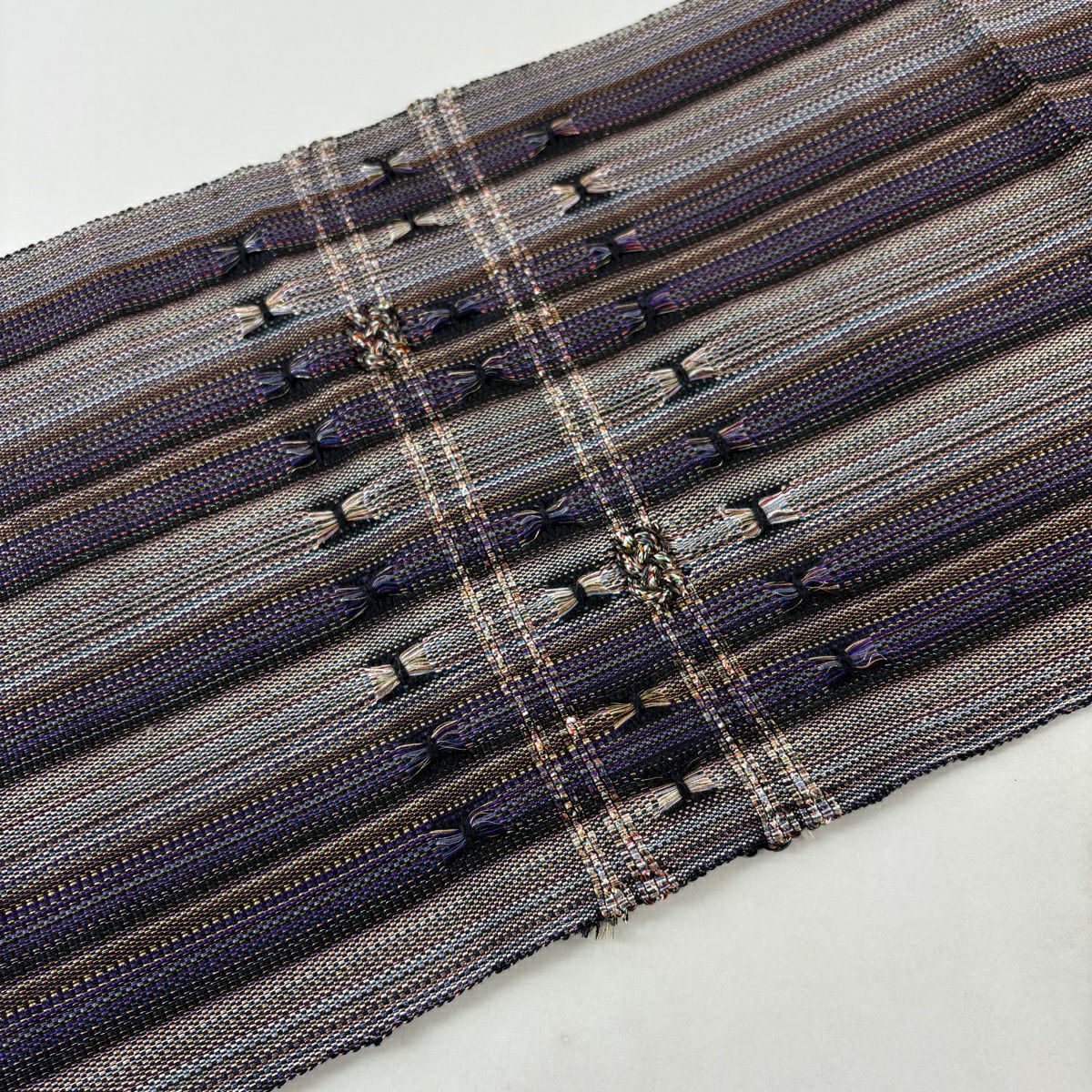 名古屋帯 秀品 八寸名古屋帯 松葉仕立て 縞 幾何学模様 金糸 紫 正絹