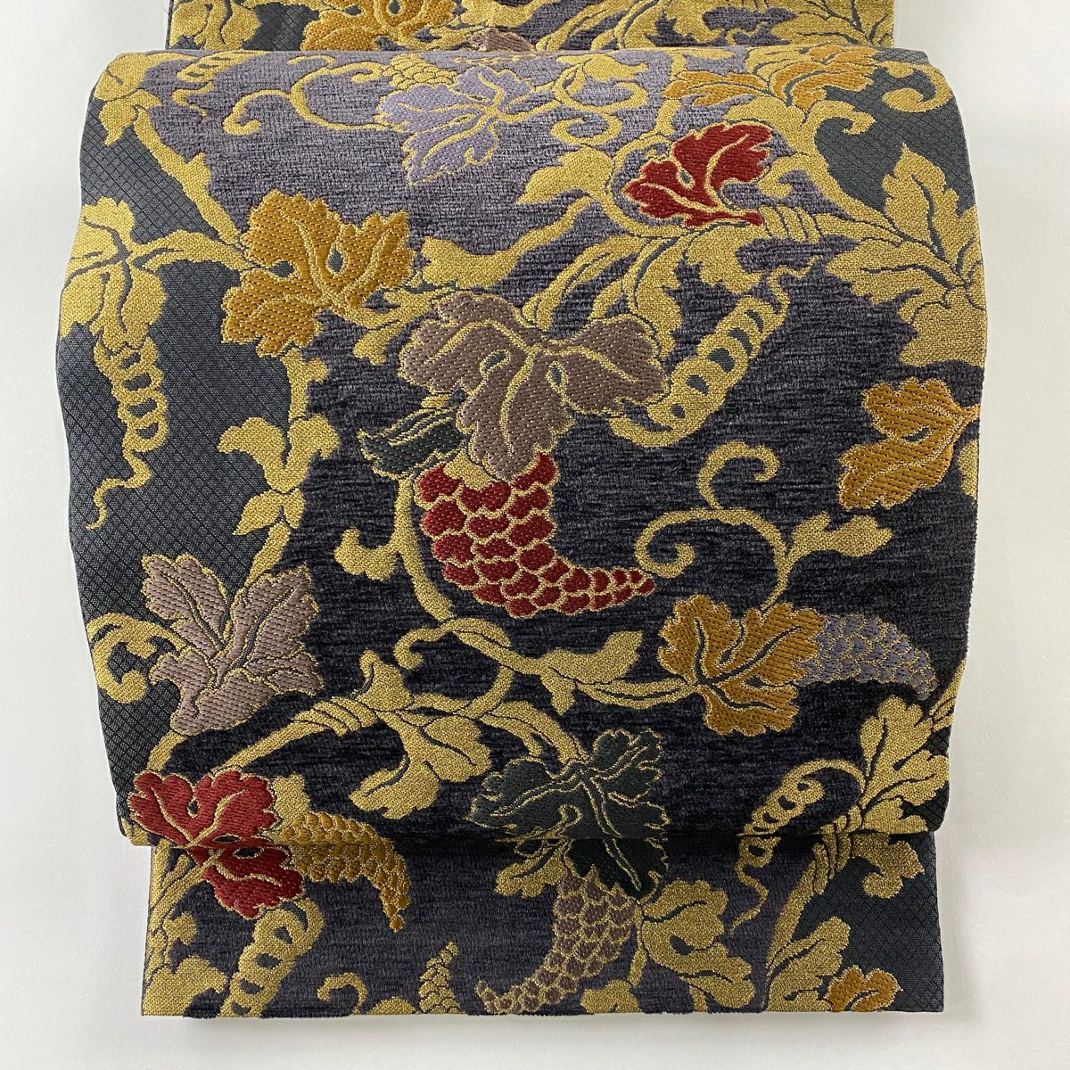 袋帯 美品 秀品 波 段縞 金銀糸 箔 灰白 六通 正絹｜中古・古着