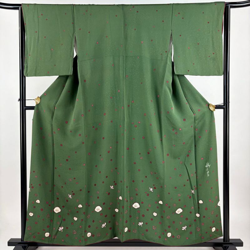 美品　正絹振袖　深緑　6点セット　裄丈68 163cm前後 compass1693123477.jpg