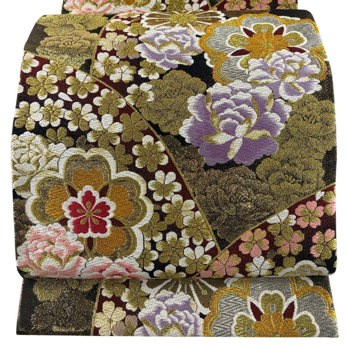 袋帯 名品 新小石丸 華文 草花 箔 金糸 黒 六通 正絹｜中古・古着