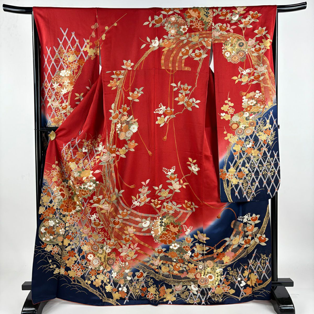 振袖フルセット 身丈165.5裄68.5 豪華振袖 金彩 熨斗花蝶文 逸品 名品 振袖 身丈165.5cm 裄丈68.5cm L 袷 御所車 菊 金糸 金彩