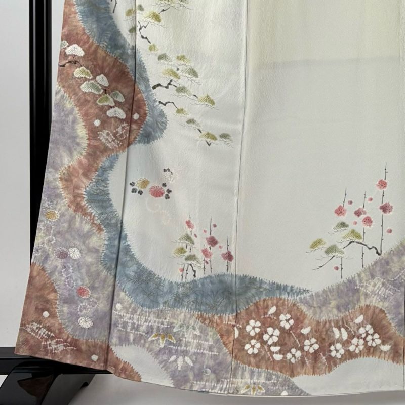 訪問着 身丈162cm 裄丈64cm M 袷 滝泰 落款あり 松竹梅 菊 絞り